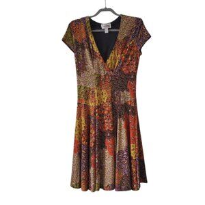 Size 14 Joseph Ribkoff Multicolor Patterned V‑Neck Dress